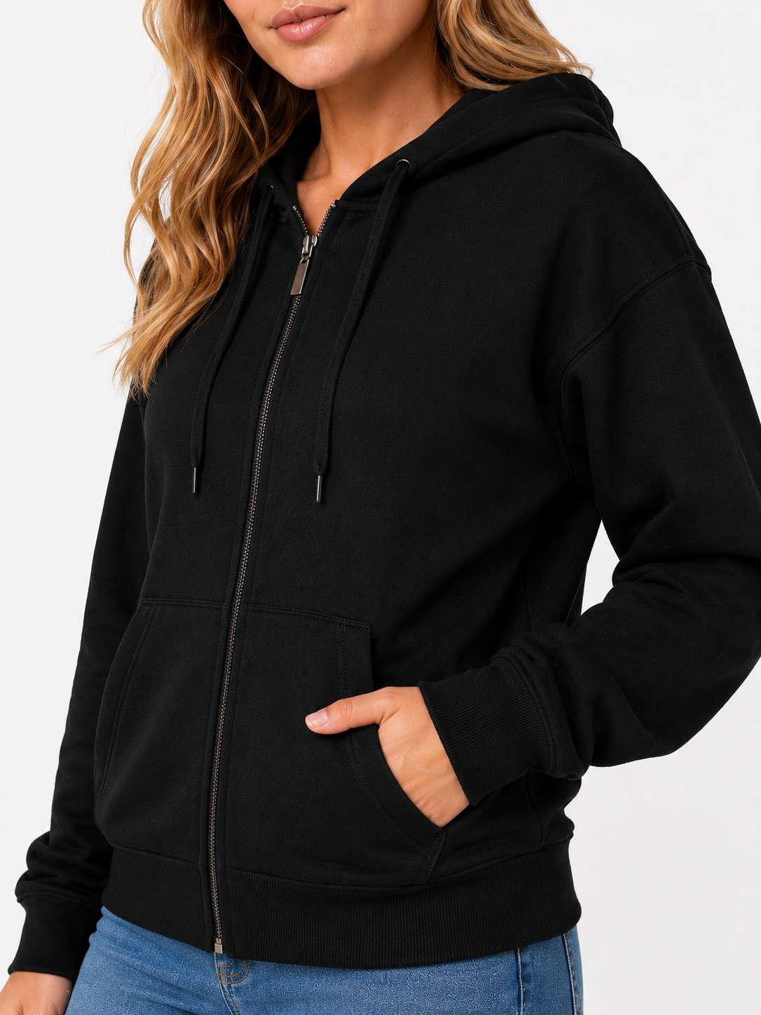 Günlük Kullanıma Uygun Kadın Siyah Kapüşonlu Sweatshirt