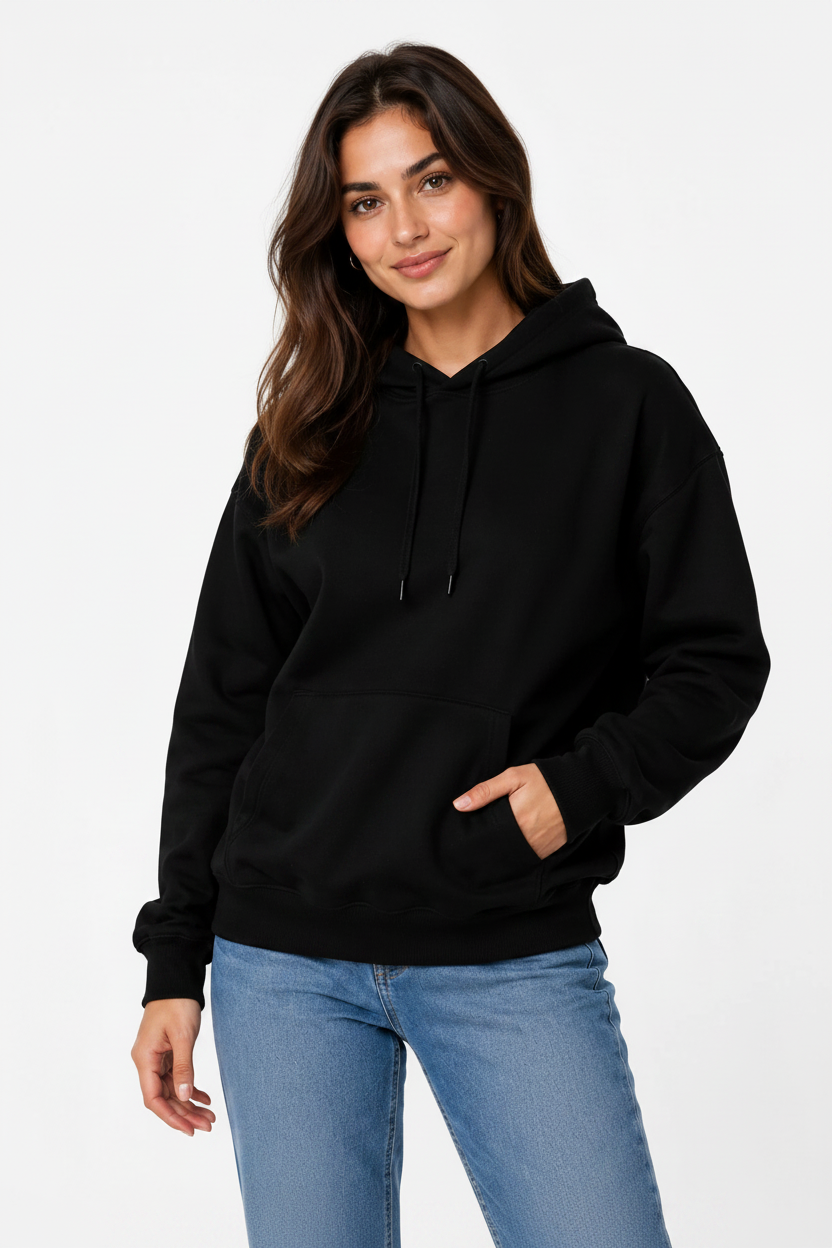 Siyah kapüşonlu sweatshirt - cephe poz