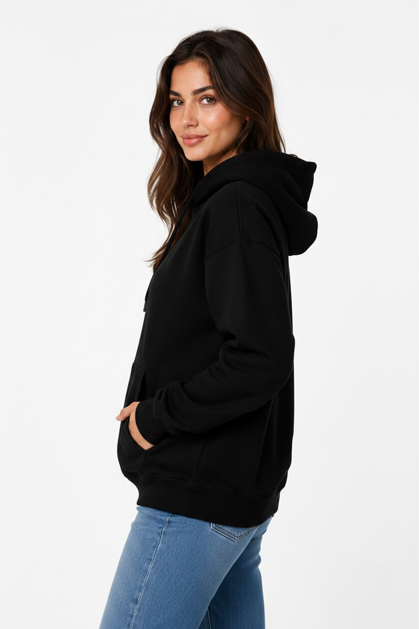 Siyah kapüşonlu sweatshirt - yan poz